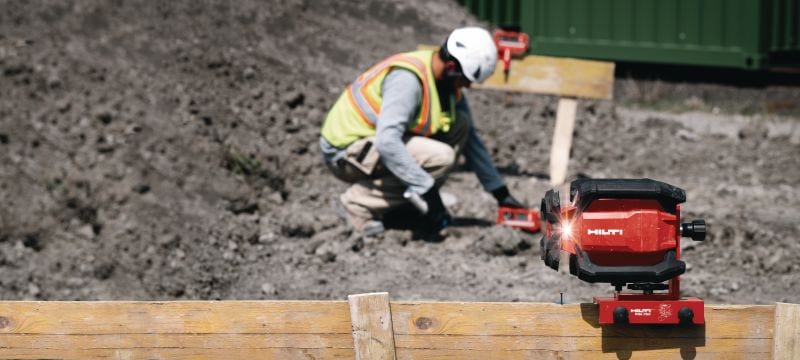 PR 40-22 ühe kaldega pöörlev lasernivelliir Tugev laserautomaatsete funktsioonidega pöördlaser-lood välitingimuste pika vahemaaga nivelleerimiseks, joondamiseks, kallete mõõdistamiseks ja ruutudeks jagamiseks (Nuroni akuplatvorm) Rakendused 1